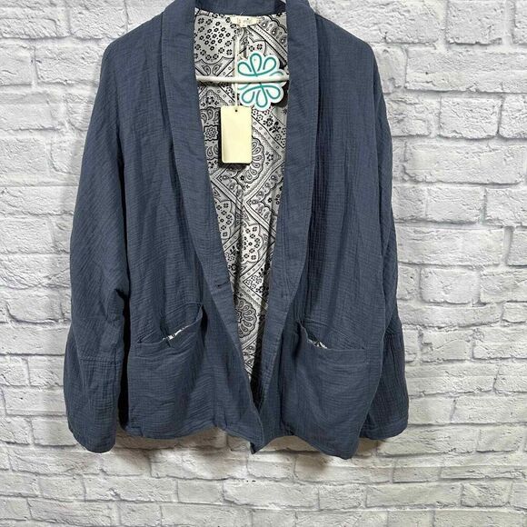La Miel Jacket‎ Womens Small Dusty Blue Take A Guess Lagenlook Lined - Picture 1 of 7